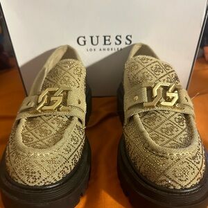 Gold Guess loafers Size 8. Only worn once. FREE SHIPPING!!